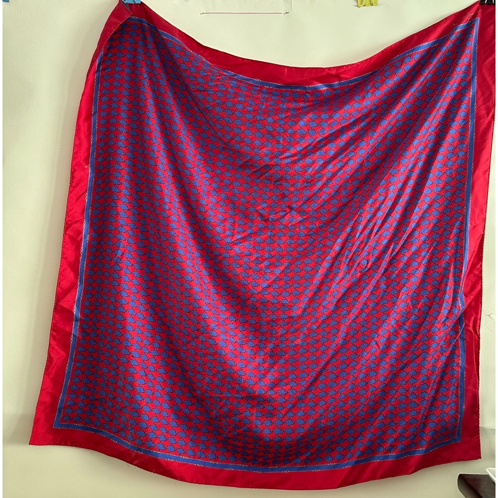 Vintage 1987 Ginnie Johansen Red Blue Silk Scarf Geometric Made in Japan 34"